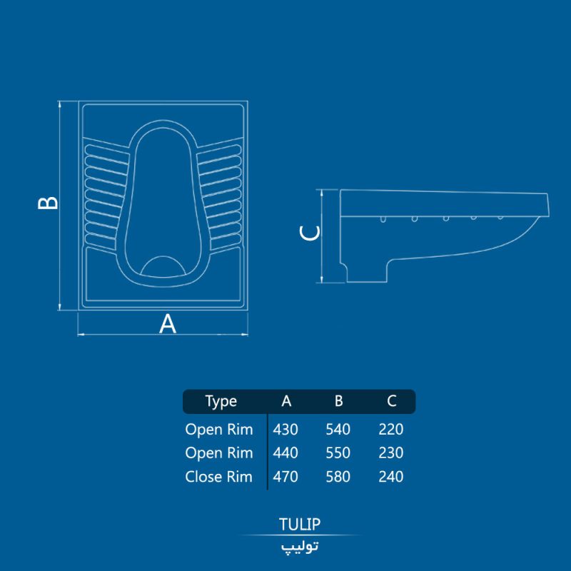 توالت ایرانی چینی کرد مدل تولیپ تخت